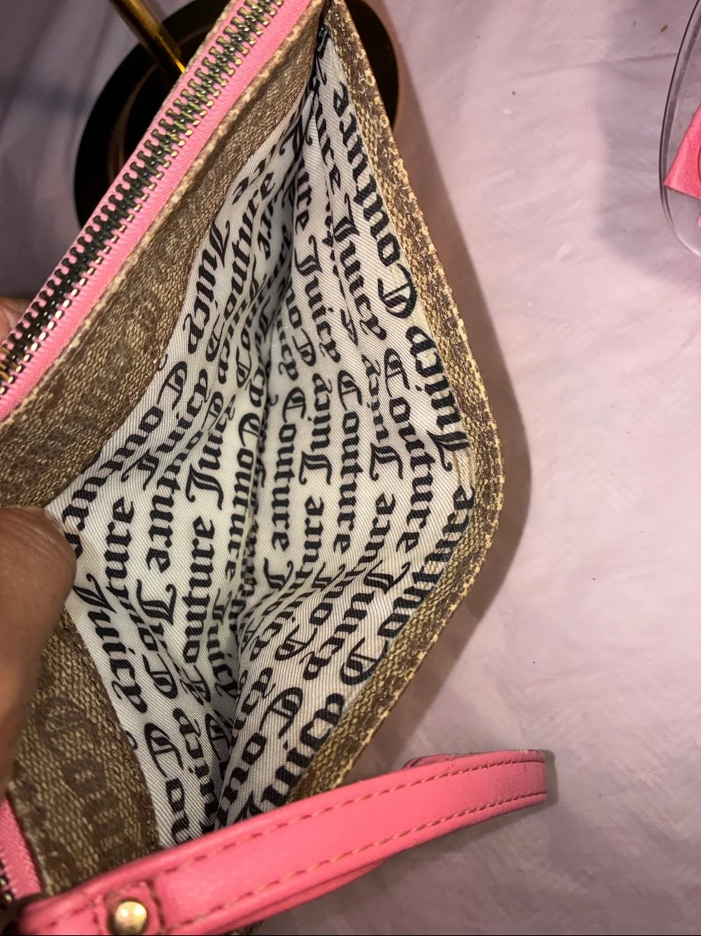 Juicy Couture Brown & Pink Logo Pouch Wristlet!